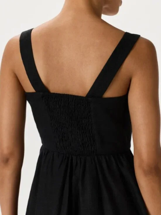 Quince 100% European Linen Fit & Flare Midi Dress Black M NWT - Picture 2 of 4